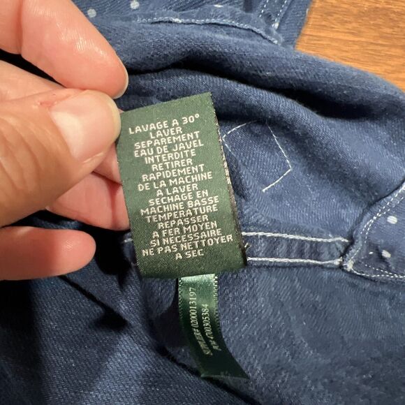 LRL Lauren Jeans Tunic Shirt Women S Sleeveless Polka Dot Denim Button Chambray - Picture 15 of 16